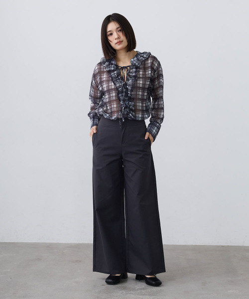 Mirette(ミレット)の「シアーチェックフリルブラウス / Sheer Check Frill Blouse(シャツ/ブラウス・レディース・ブラック/ブラウン・FREE)」の14枚目の写真
