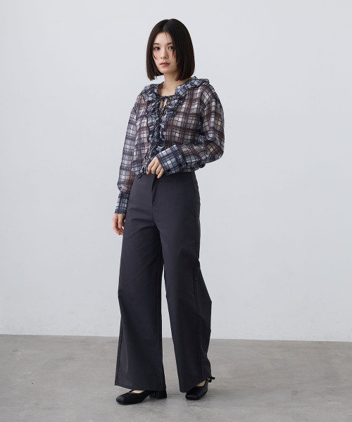 Mirette(ミレット)の「シアーチェックフリルブラウス / Sheer Check Frill Blouse(シャツ/ブラウス・レディース・ブラック/ブラウン・FREE)」の15枚目の写真