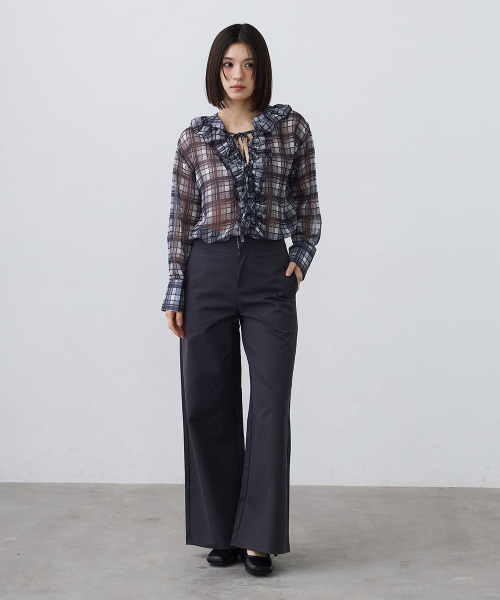Mirette(ミレット)の「シアーチェックフリルブラウス / Sheer Check Frill Blouse(シャツ/ブラウス・レディース・ブラック/ブラウン・FREE)」の16枚目の写真