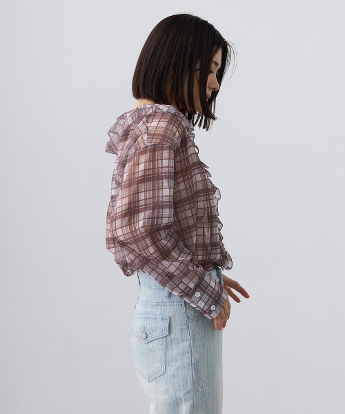 Mirette(ミレット)の「シアーチェックフリルブラウス / Sheer Check Frill Blouse(シャツ/ブラウス・レディース・ブラック/ブラウン・FREE)」の22枚目の写真