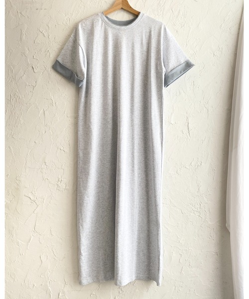 She's Closet(シーズクローゼット)の「半袖 バイカラー配色 袖ロールアップ ロング丈Tシャツワンピース(ワンピース・レディース・ブラック/ベージュ/オートミール・FREE)」の6枚目の写真