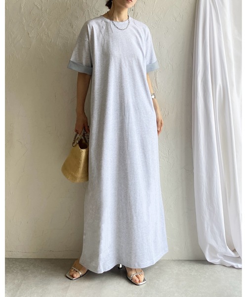 She's Closet(シーズクローゼット)の「半袖 バイカラー配色 袖ロールアップ ロング丈Tシャツワンピース(ワンピース・レディース・ブラック/ベージュ/オートミール・FREE)」の18枚目の写真