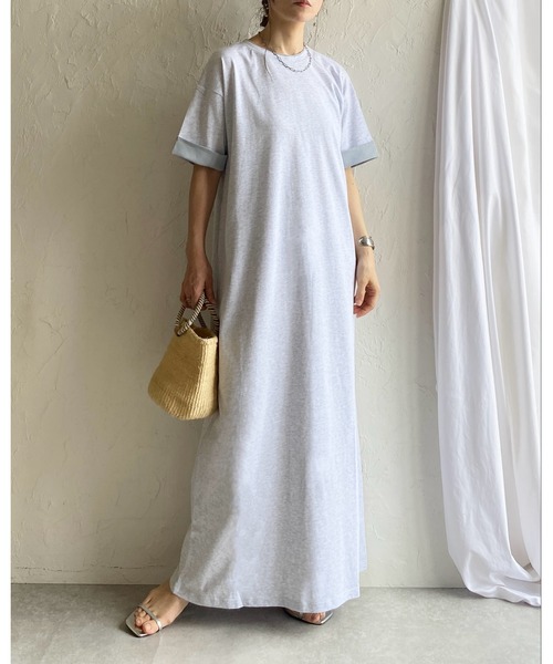 She's Closet(シーズクローゼット)の「半袖 バイカラー配色 袖ロールアップ ロング丈Tシャツワンピース(ワンピース・レディース・ブラック/ベージュ/オートミール・FREE)」の16枚目の写真