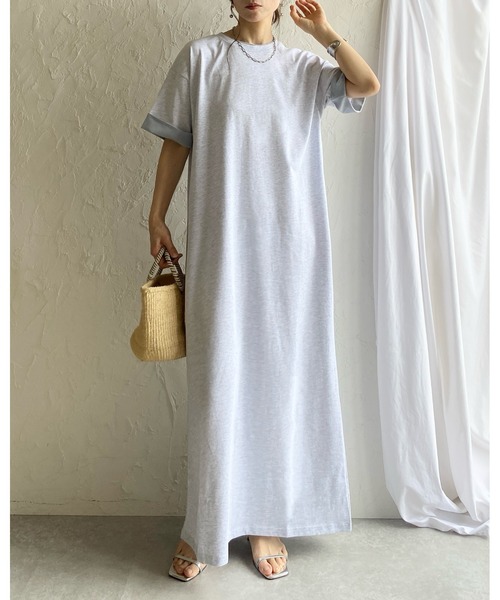 She's Closet(シーズクローゼット)の「半袖 バイカラー配色 袖ロールアップ ロング丈Tシャツワンピース(ワンピース・レディース・ブラック/ベージュ/オートミール・FREE)」の15枚目の写真