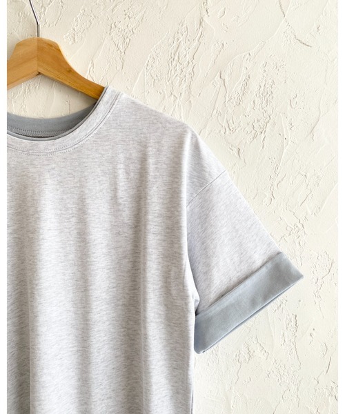 She's Closet(シーズクローゼット)の「半袖 バイカラー配色 袖ロールアップ ロング丈Tシャツワンピース(ワンピース・レディース・ブラック/ベージュ/オートミール・FREE)」の5枚目の写真
