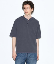 ビンテージ加工ヘンリーネックTシャツ