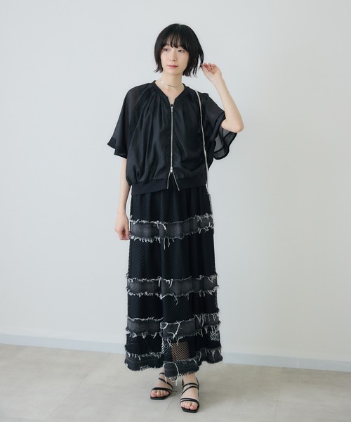 Paradise Picnic(パラダイスピクニック)の「フリンジデニム切替メッシュスカート(デニムスカート・レディース・ブラック/ブルー・FREE)」の9枚目の写真