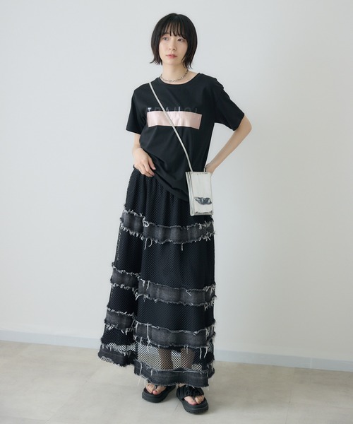 Paradise Picnic(パラダイスピクニック)の「フリンジデニム切替メッシュスカート(デニムスカート・レディース・ブラック/ブルー・FREE)」の16枚目の写真