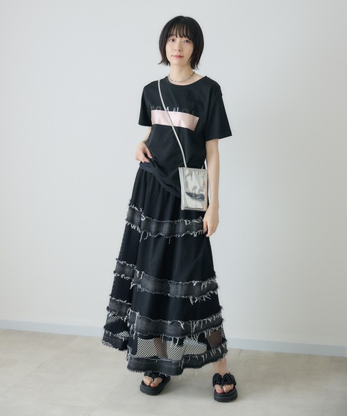 Paradise Picnic(パラダイスピクニック)の「フリンジデニム切替メッシュスカート(デニムスカート・レディース・ブラック/ブルー・FREE)」の17枚目の写真