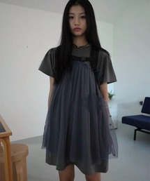 チュールレイヤードTシャツミニワンピース