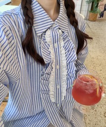 ロマンティックフリルストライプシャツ