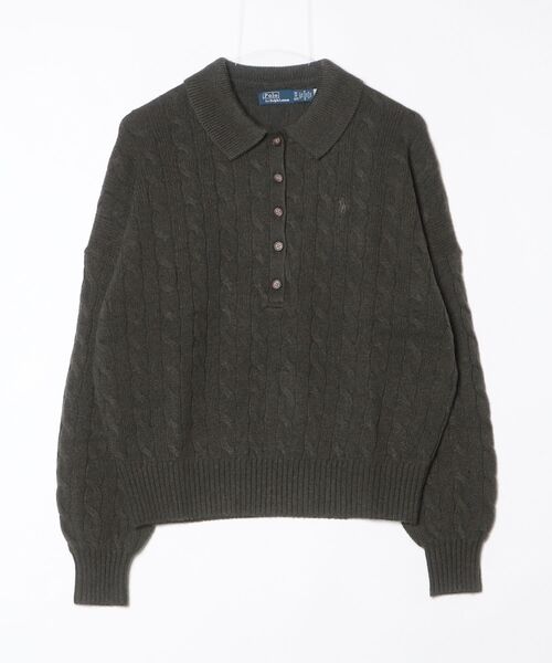 POLO RALPH LAUREN(ポロ ラルフ ローレン)の「ケーブル ウールカシミヤ ポロカラー セーター(ニット/セーター・レディース・グリーン・S/M/XS/L)」の1枚目の写真