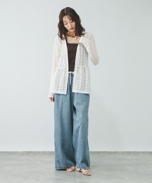 GLOBAL WORK（グローバルワーク）の「シャーリングレースペプラム/1046552（Tシャツ/カットソー・レディース・オフホワイト/ブラック・MEDIUM/LARGE）」の3枚目の写真