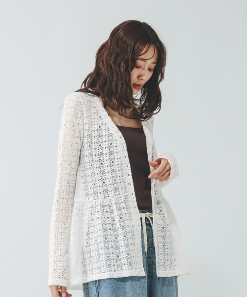 GLOBAL WORK（グローバルワーク）の「シャーリングレースペプラム/1046552（Tシャツ/カットソー・レディース・オフホワイト/ブラック・MEDIUM/LARGE）」の7枚目の写真