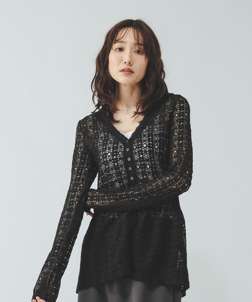 GLOBAL WORK（グローバルワーク）の「シャーリングレースペプラム/1046552（Tシャツ/カットソー・レディース・オフホワイト/ブラック・MEDIUM/LARGE）」の10枚目の写真