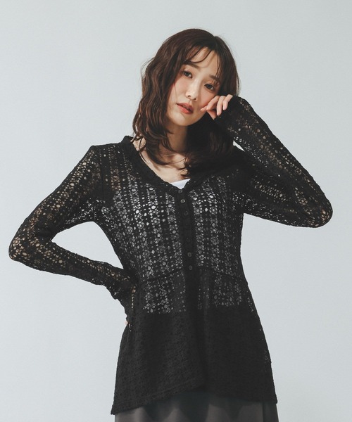 GLOBAL WORK（グローバルワーク）の「シャーリングレースペプラム/1046552（Tシャツ/カットソー・レディース・オフホワイト/ブラック・MEDIUM/LARGE）」の12枚目の写真