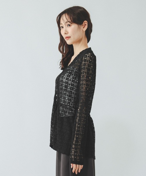 GLOBAL WORK（グローバルワーク）の「シャーリングレースペプラム/1046552（Tシャツ/カットソー・レディース・オフホワイト/ブラック・MEDIUM/LARGE）」の14枚目の写真