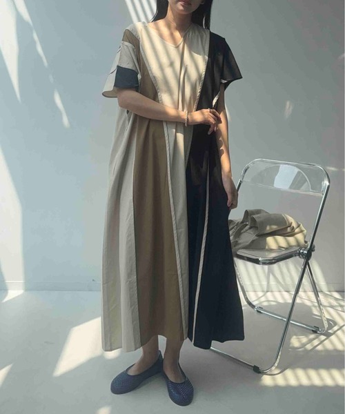 AS KNOW AS plus(アズノゥアズプラス)の「☆ひんやり冷感 配色いろいろ半袖ロングワンピース(ワンピース・レディース・ベージュ系/ライトグリーン系/ネイビー系・FREE)」の16枚目の写真
