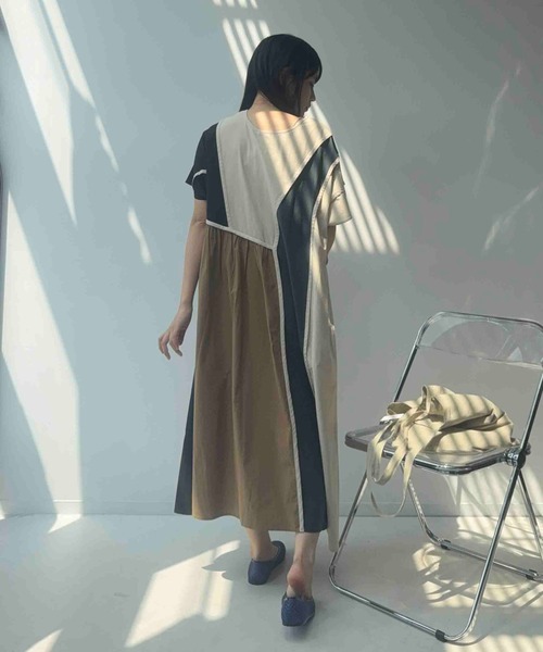 AS KNOW AS plus(アズノゥアズプラス)の「☆ひんやり冷感 配色いろいろ半袖ロングワンピース(ワンピース・レディース・ベージュ系/ライトグリーン系/ネイビー系・FREE)」の10枚目の写真