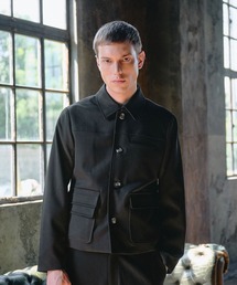 Regen Glanz(���[�Q���O�����c)��Asymmetric Faux Double Pocket Jacket / �A�V�����g���b�N�t�F�C�N�_�u���|�P�b�g�W���P�b�g(�u���]��)