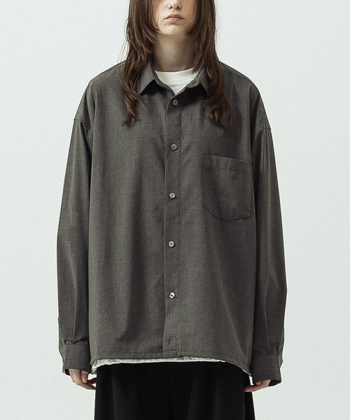 SLICK（スリック）の「【SLICK/スリック】T/R Stretch Gabardine Drawstring Shirt/T/R ストレッチギャバジンドローストリングシャツ/オーバーサイズ/リラックス（シャツ/ブラウス・メンズ・ブラック/ブラウン/チャコールグレー・1/3/2）」の12枚目の写真