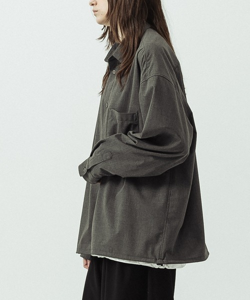 SLICK（スリック）の「【SLICK/スリック】T/R Stretch Gabardine Drawstring Shirt/T/R ストレッチギャバジンドローストリングシャツ/オーバーサイズ/リラックス（シャツ/ブラウス・メンズ・ブラック/ブラウン/チャコールグレー・1/3/2）」の13枚目の写真