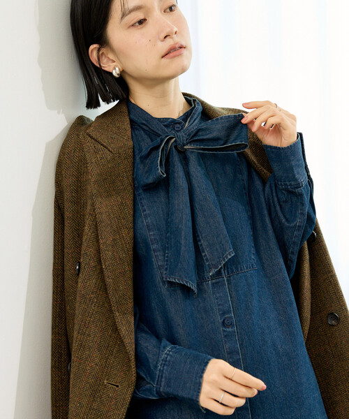 FREAK'S STORE(フリークスストア)の「リヨセル ボウタイブラウス/デニムシャツ(シャツ/ブラウス・レディース・ネイビー/ブラック/ブルー・フリ-)」の12枚目の写真