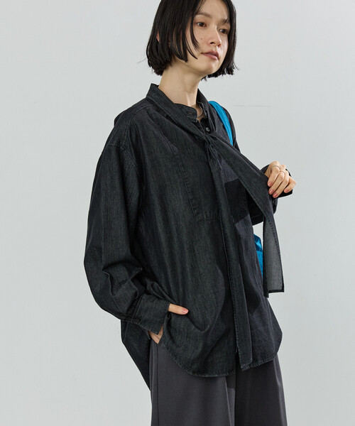 FREAK'S STORE(フリークスストア)の「リヨセル ボウタイブラウス/デニムシャツ(シャツ/ブラウス・レディース・ネイビー/ブラック/ブルー・フリ-)」の20枚目の写真