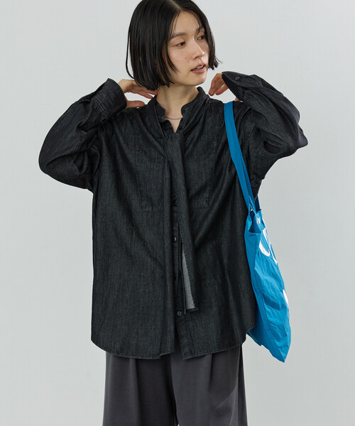 FREAK'S STORE(フリークスストア)の「リヨセル ボウタイブラウス/デニムシャツ(シャツ/ブラウス・レディース・ネイビー/ブラック/ブルー・フリ-)」の21枚目の写真