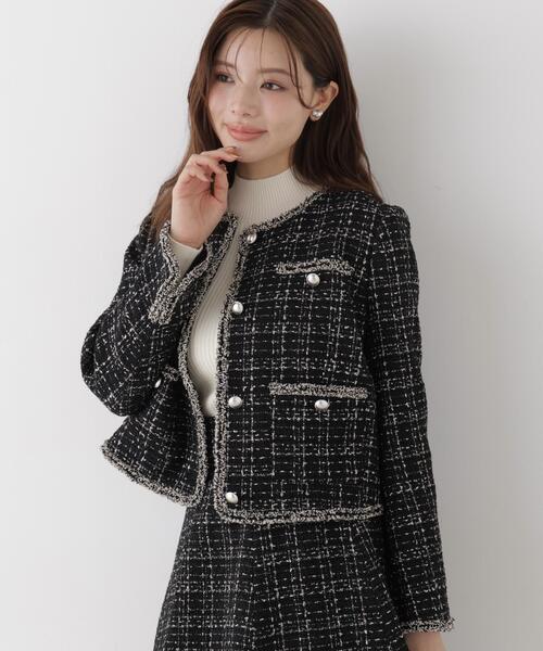 PROPORTION BODY DRESSING（プロポーションボディドレッシング）の「ノーカラーツイードジャケット / 1216255904（ノーカラージャケット・レディース・ブラック/ホワイト系その他・MEDIUM/SMALL）」の3枚目の写真