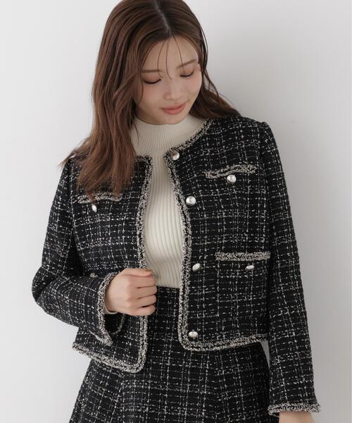PROPORTION BODY DRESSING（プロポーションボディドレッシング）の「ノーカラーツイードジャケット / 1216255904（ノーカラージャケット・レディース・ブラック/ホワイト系その他・MEDIUM/SMALL）」の4枚目の写真