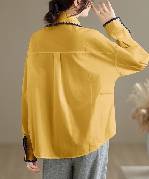 ONEP STAR（ワンピスター）の「スカラップ刺繍襟長袖シャツ（シャツ/ブラウス・レディース・イエロー/ネイビー/ホワイト・LARGE/X-LARGE/MEDIUM）」の11枚目の写真