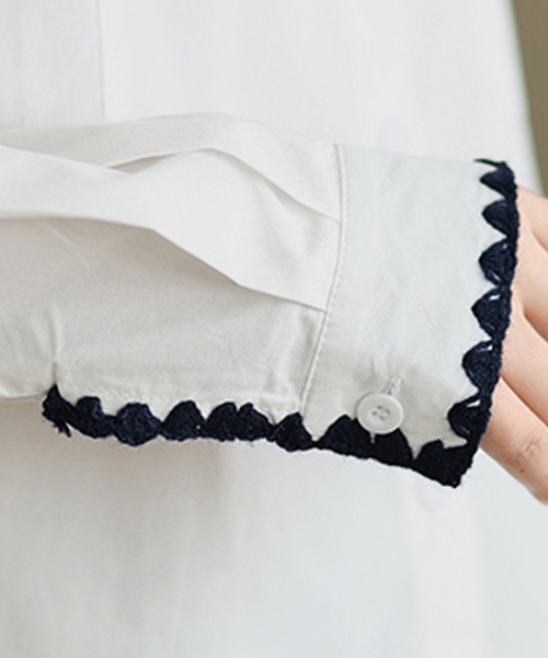 ONEP STAR（ワンピスター）の「スカラップ刺繍襟長袖シャツ（シャツ/ブラウス・レディース・イエロー/ネイビー/ホワイト・LARGE/X-LARGE/MEDIUM）」の18枚目の写真