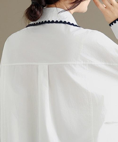 ONEP STAR（ワンピスター）の「スカラップ刺繍襟長袖シャツ（シャツ/ブラウス・レディース・イエロー/ネイビー/ホワイト・LARGE/X-LARGE/MEDIUM）」の20枚目の写真