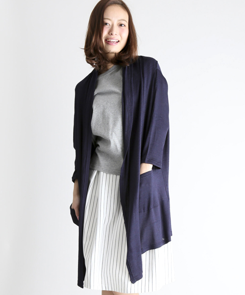 Denime（ドゥニーム）の「ニットソーフードカーディガン（カーディガン/ボレロ・レディース・グレー/アイボリー/ネイビー/オレンジ・FREE）」の3枚目の写真