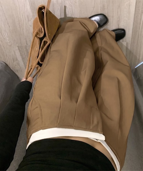 COCOMOMO（ココモモ）の「ウエスト配色タックスラックスパンツ レイヤード風 パンツ 配色 ワイドパンツ ツータック スラックス タックワイドパンツ タックワイドスラックス ハイウエスト きれいめ カジュアル（スラックス・レディース・ブラウン/ブラック/ダークグレー・S/M/L）」の13枚目の写真
