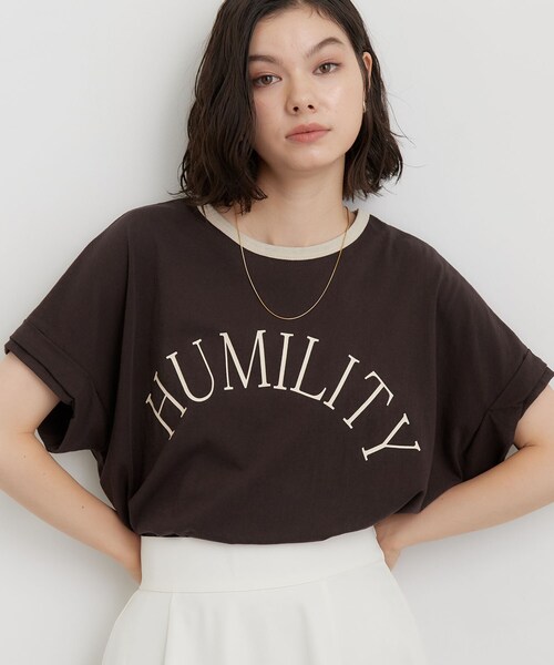 THE SHOP TK (ザ ショップ ティーケー )の「リンガーロゴTシャツ(Tシャツ/カットソー・レディース・アイボリー/ダークブラウン・99)」の1枚目の写真