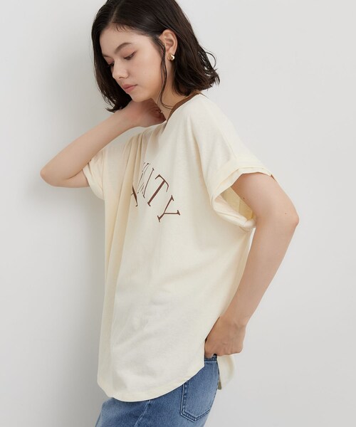 THE SHOP TK (ザ ショップ ティーケー )の「リンガーロゴTシャツ(Tシャツ/カットソー・レディース・アイボリー/ダークブラウン・99)」の4枚目の写真
