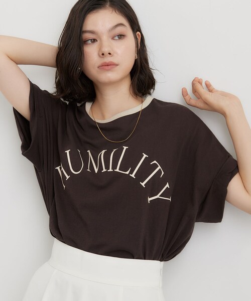 THE SHOP TK (ザ ショップ ティーケー )の「リンガーロゴTシャツ(Tシャツ/カットソー・レディース・アイボリー/ダークブラウン・99)」の7枚目の写真