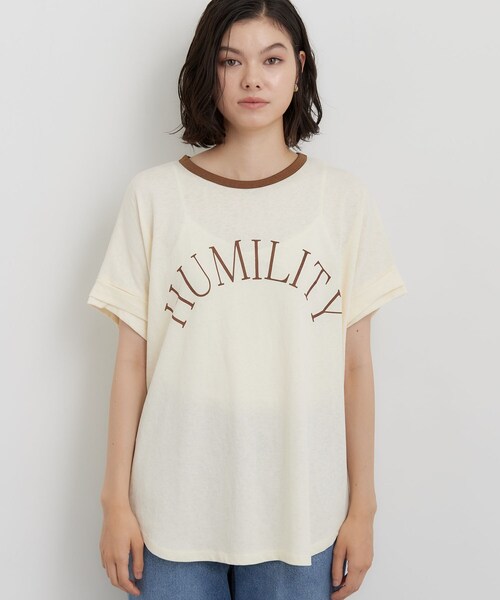 THE SHOP TK (ザ ショップ ティーケー )の「リンガーロゴTシャツ(Tシャツ/カットソー・レディース・アイボリー/ダークブラウン・99)」の11枚目の写真