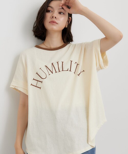 THE SHOP TK (ザ ショップ ティーケー )の「リンガーロゴTシャツ(Tシャツ/カットソー・レディース・アイボリー/ダークブラウン・99)」の3枚目の写真