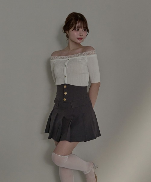 M DOLLY(エムドリー)の「Lace ilou rib tops / レースリルーリブトップス(Tシャツ/カットソー・レディース・ブラック/アイボリー・FREE)」の6枚目の写真