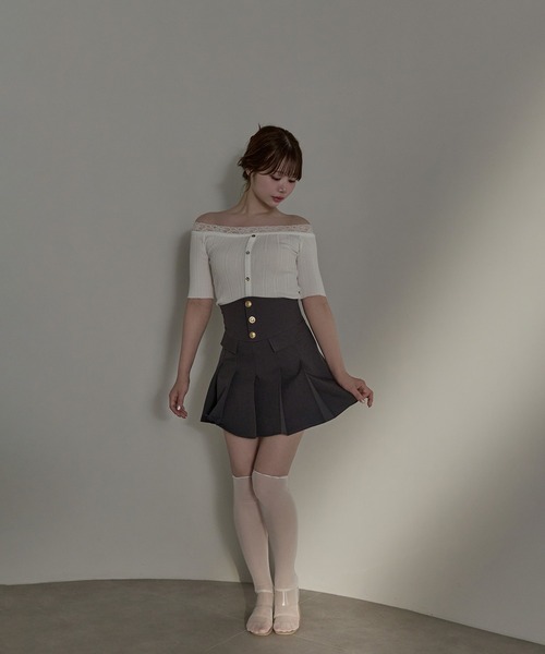 M DOLLY(エムドリー)の「Lace ilou rib tops / レースリルーリブトップス(Tシャツ/カットソー・レディース・ブラック/アイボリー・FREE)」の7枚目の写真