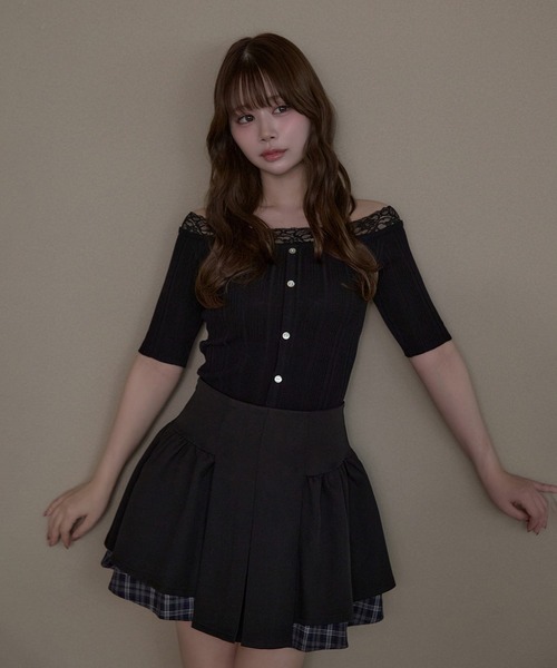 M DOLLY(エムドリー)の「Lace ilou rib tops / レースリルーリブトップス(Tシャツ/カットソー・レディース・ブラック/アイボリー・FREE)」の8枚目の写真