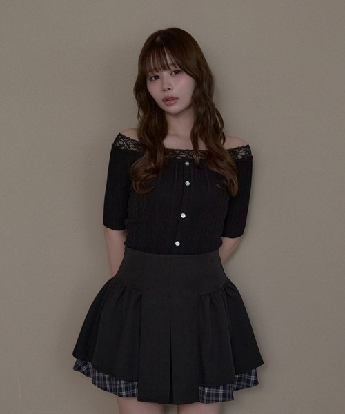 M DOLLY(エムドリー)の「Lace ilou rib tops / レースリルーリブトップス(Tシャツ/カットソー・レディース・ブラック/アイボリー・FREE)」の9枚目の写真