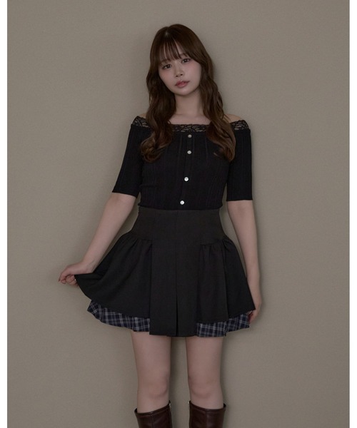 M DOLLY(エムドリー)の「Lace ilou rib tops / レースリルーリブトップス(Tシャツ/カットソー・レディース・ブラック/アイボリー・FREE)」の10枚目の写真