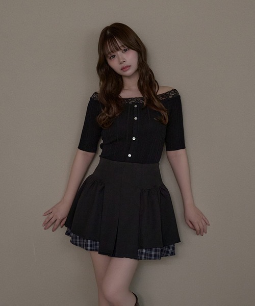 M DOLLY(エムドリー)の「Lace ilou rib tops / レースリルーリブトップス(Tシャツ/カットソー・レディース・ブラック/アイボリー・FREE)」の11枚目の写真