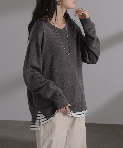 HUG.U(ハグユー)の「「体感+2.5℃」 吸湿発熱 / 洗濯機OK あったかVネック万能ニット(ニット/セーター・レディース・レッド/ブルー/ベージュ/カーキ/グレー/ブラック・FREE)」の19枚目の写真