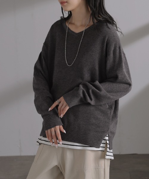 HUG.U(ハグユー)の「「体感+2.5℃」 吸湿発熱 / 洗濯機OK あったかVネック万能ニット(ニット/セーター・レディース・レッド/ブルー/ベージュ/カーキ/グレー/ブラック・FREE)」の18枚目の写真