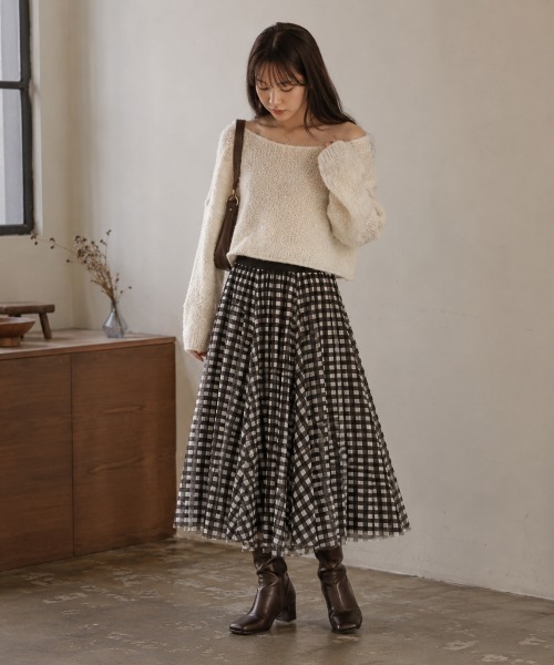 center i（センターアイ）の「ギンガムチェック ボリュームフレア ロングスカート（スカート・レディース・ブラウン/ブラック・FREE）」の6枚目の写真